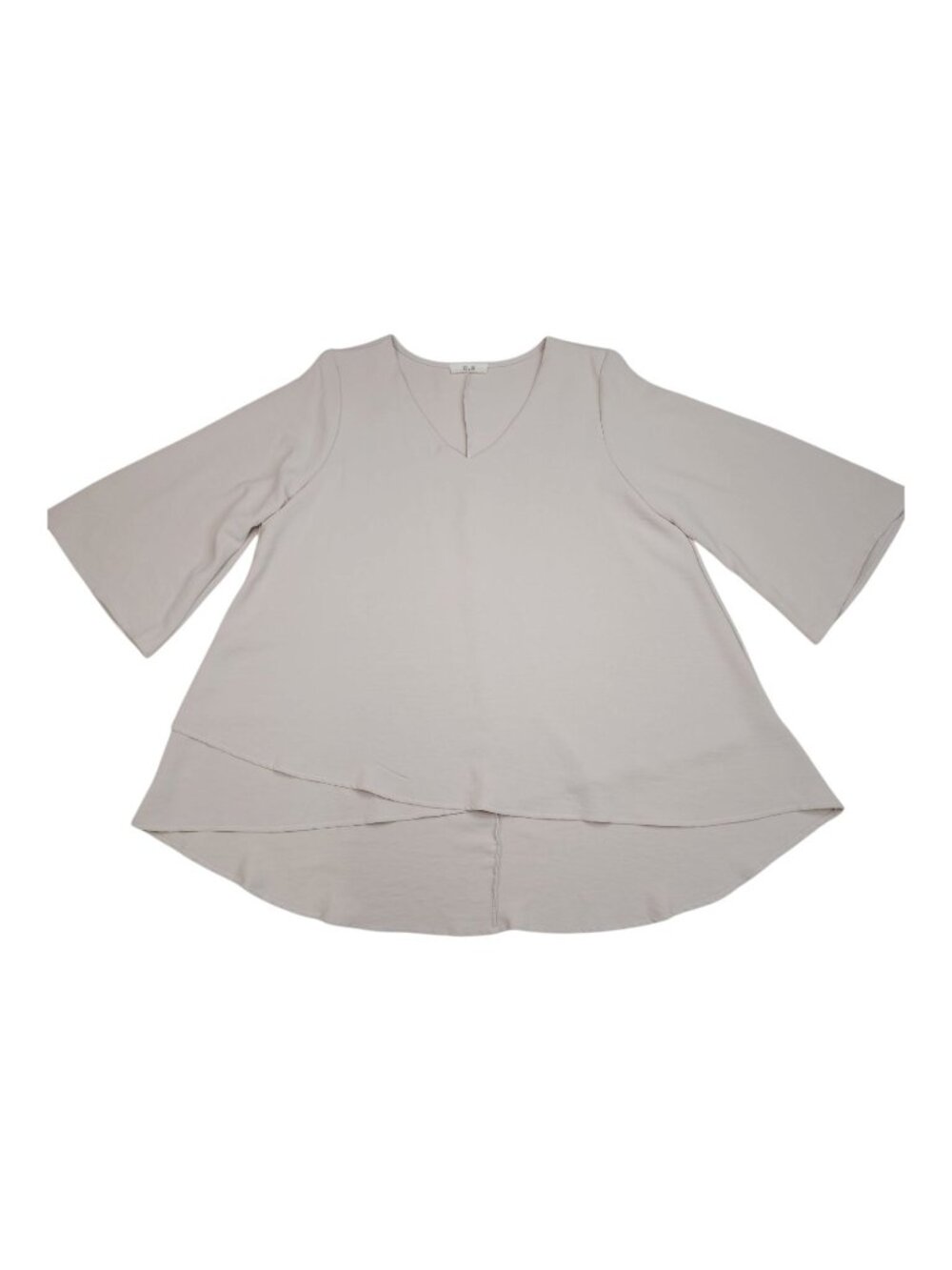 Jade By Jane Womens Poly Top V-Neck Bell Sleeve Beige Blouse Made In USA Size XL